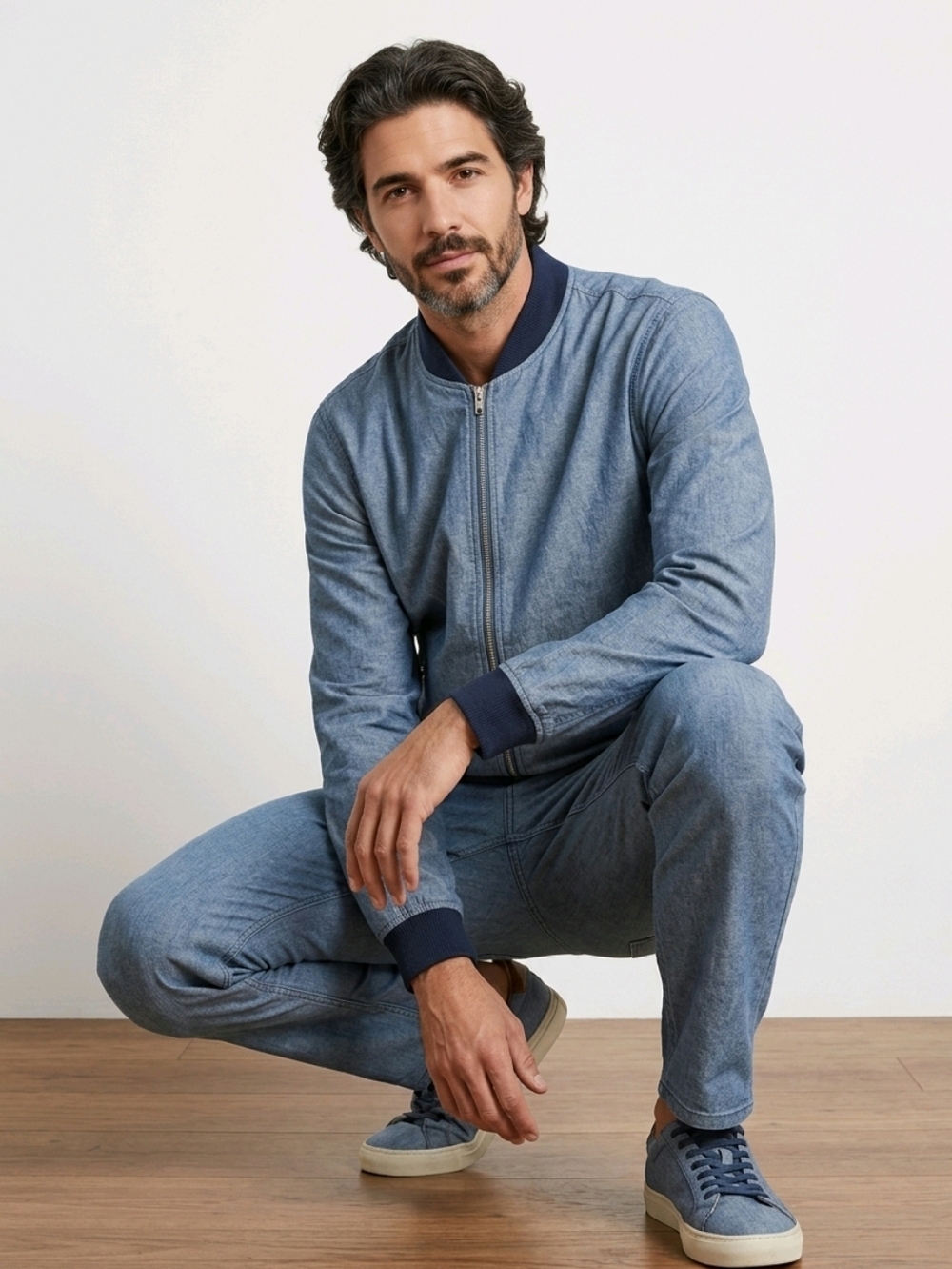 Five Four Mark McNairy Men's Cotton Denim Bomber Jacket Sz L